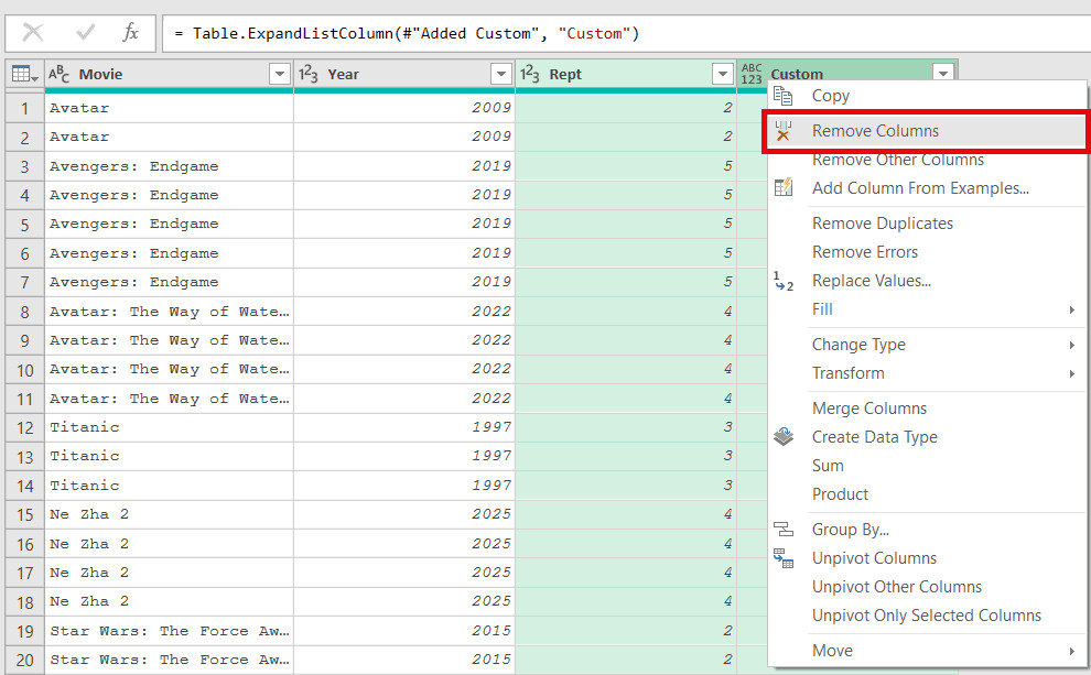 Xóa các cột không cần thiết