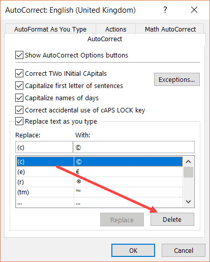 Xóa một mục khỏi danh sách Autocorrect