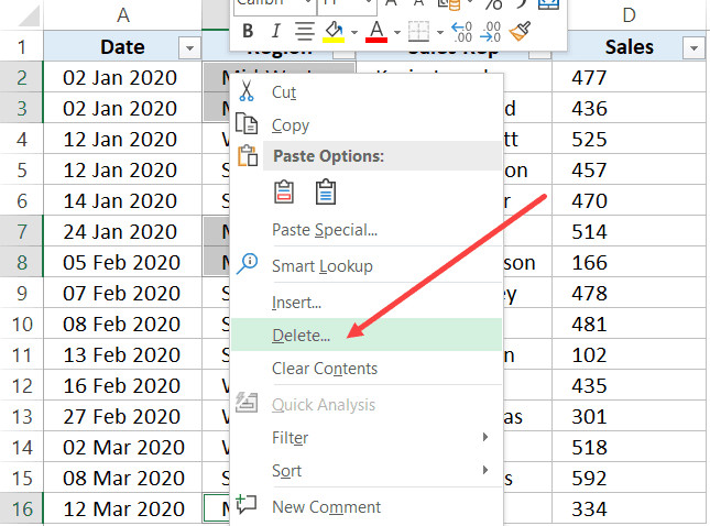 Xóa tất cả các hàng dựa trên thuật ngữ đã được tìm kiếm