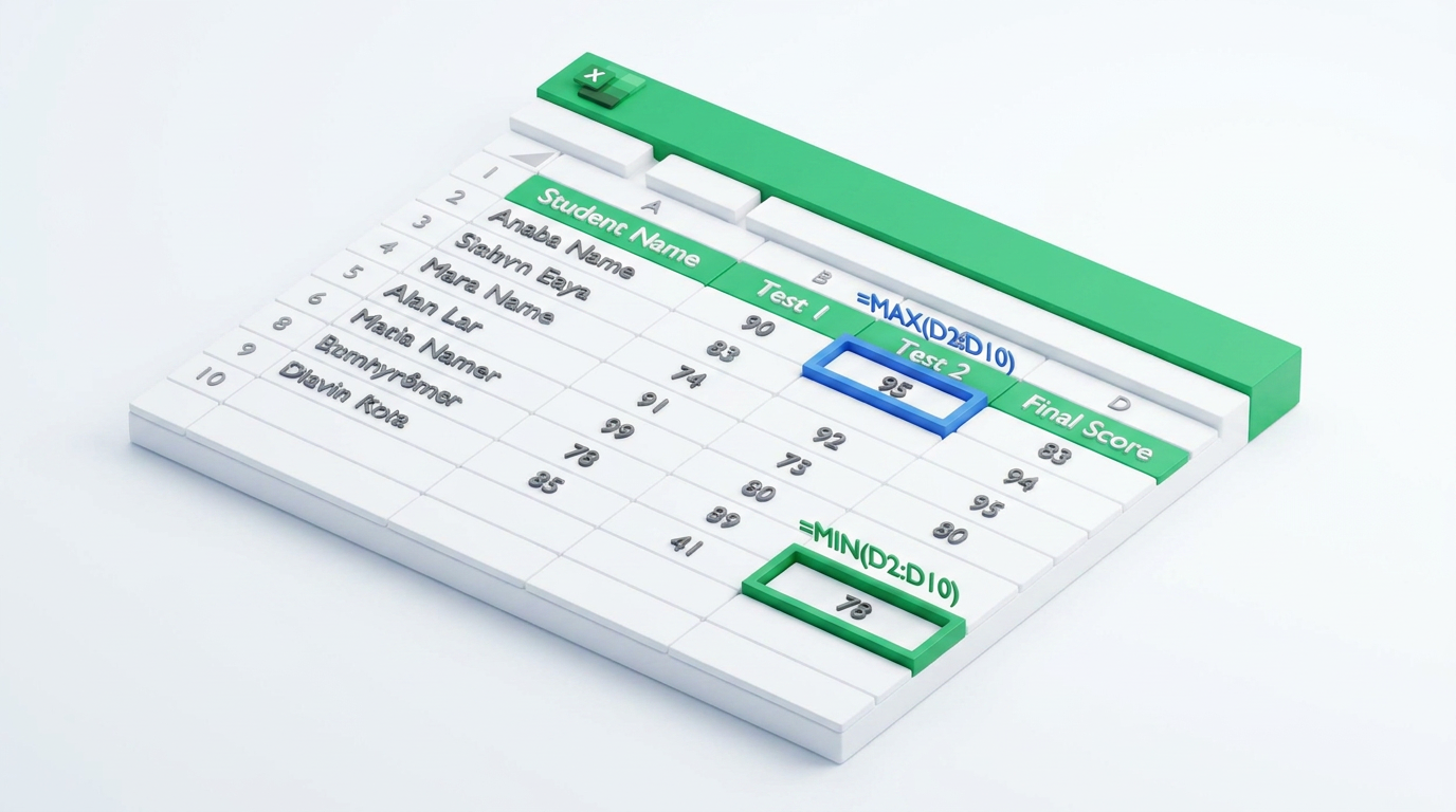Bảng dữ liệu minh họa việc dùng hàm MIN và MAX trên Excel